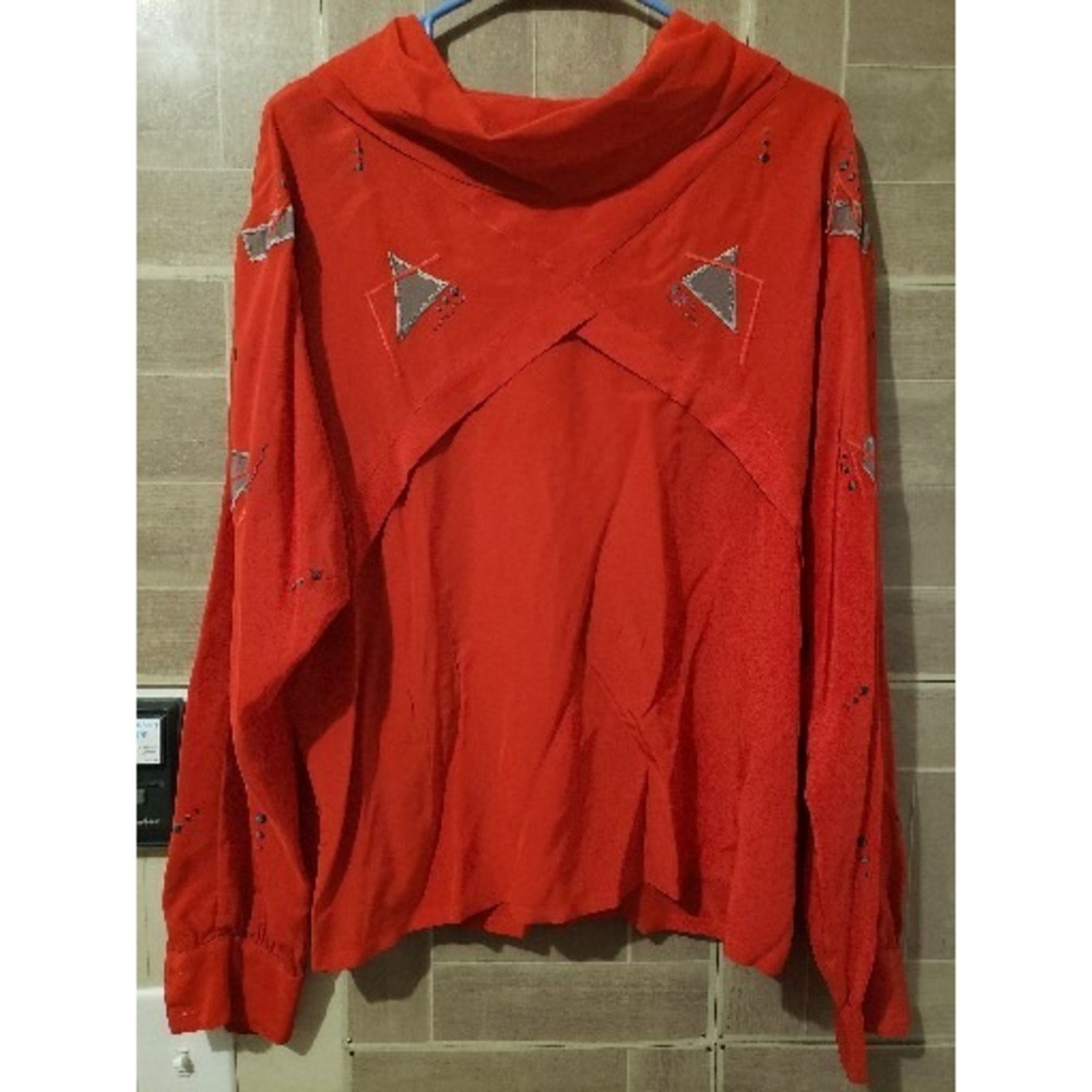 Studio 1201 Mercedes Adrienne Vintage 1986 Blouse Shirt Red Sz 12 Art 100% Silk